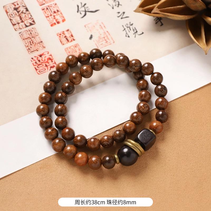 Multi-circle Green Sandalwood Bracelet, Men's and Women's Cultural Play Plate Play Bracelet, Agate Wooden Buddha Beads Stacked with Accessories