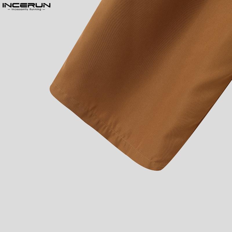 INCERUN Мужские брюки с высокой талией на молнии, однотонные, повседневные, с плиссировкой, длинные, широкие брюки