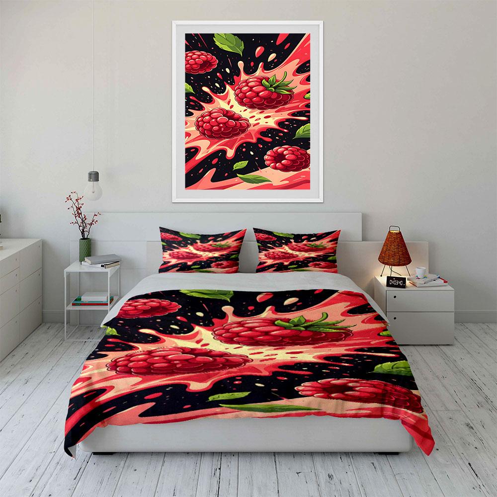 Raspberries with splash patterns. Bedding sets Duvet cover sets Duvet covers Pillowcases(1*Duvet Cover 2*Pillowcases without duvet insert)