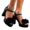 2025 Summer Plus Size Women's Platform Sandals Outdoor Floral High Chunky Heels Buckle Strap Sandals for Versatile Party Dress