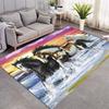Black Galloping Horse Area Rug, Full Moon Starry Night Sea Wave Print Non Slip Floor Rug for Living Room Bedroom Decor