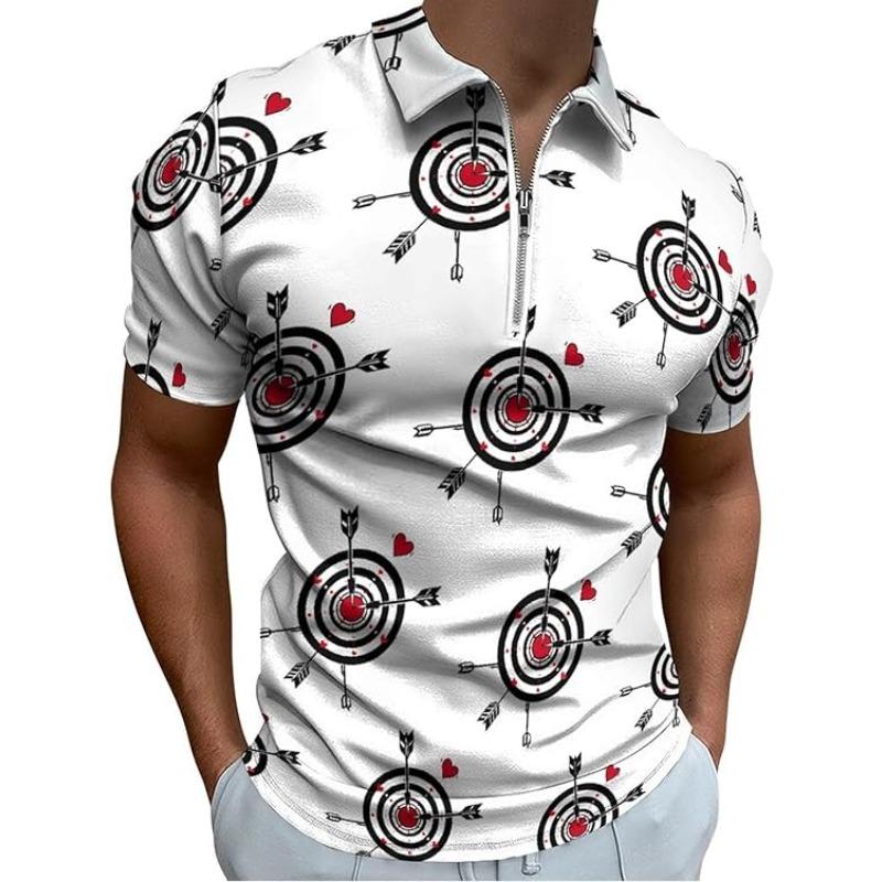 Мужская футболка-поло на молнии с коротким рукавом и рисунком-мишенью для дышащей и стильной летней повседневной одежды
