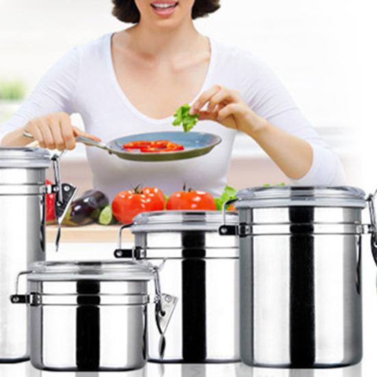 Airtight Stainless Steel Jar Canister Coffee Flour Sugar Tea Container Holder