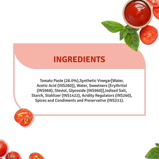 Veeba Tomato Ketchup No Added Sugar (460gram) | Contains Non-Caloric Sweetener I No Artificial Flavours | No Synthetic Colours