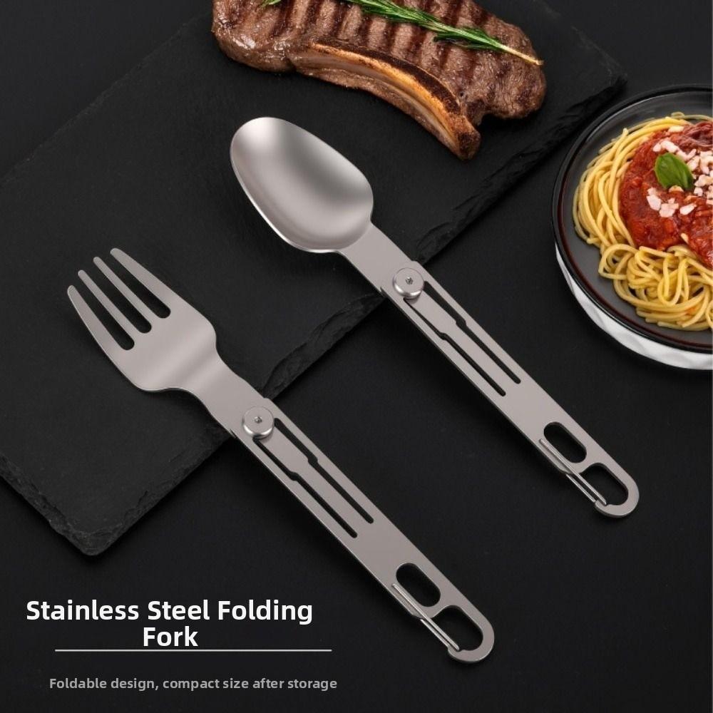 Stainless Steel Portable Cutleries Set Reusable Folding Tablewares Camping Utensils Hiking