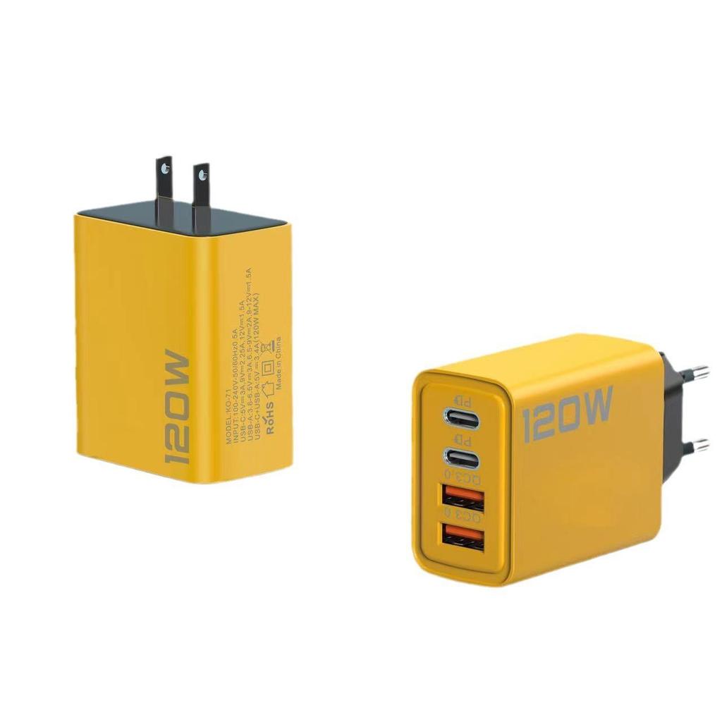 Многопортовое быстрое зарядное устройство 120 Вт: Два USB и два Type-C, совместимость с США и ЕС