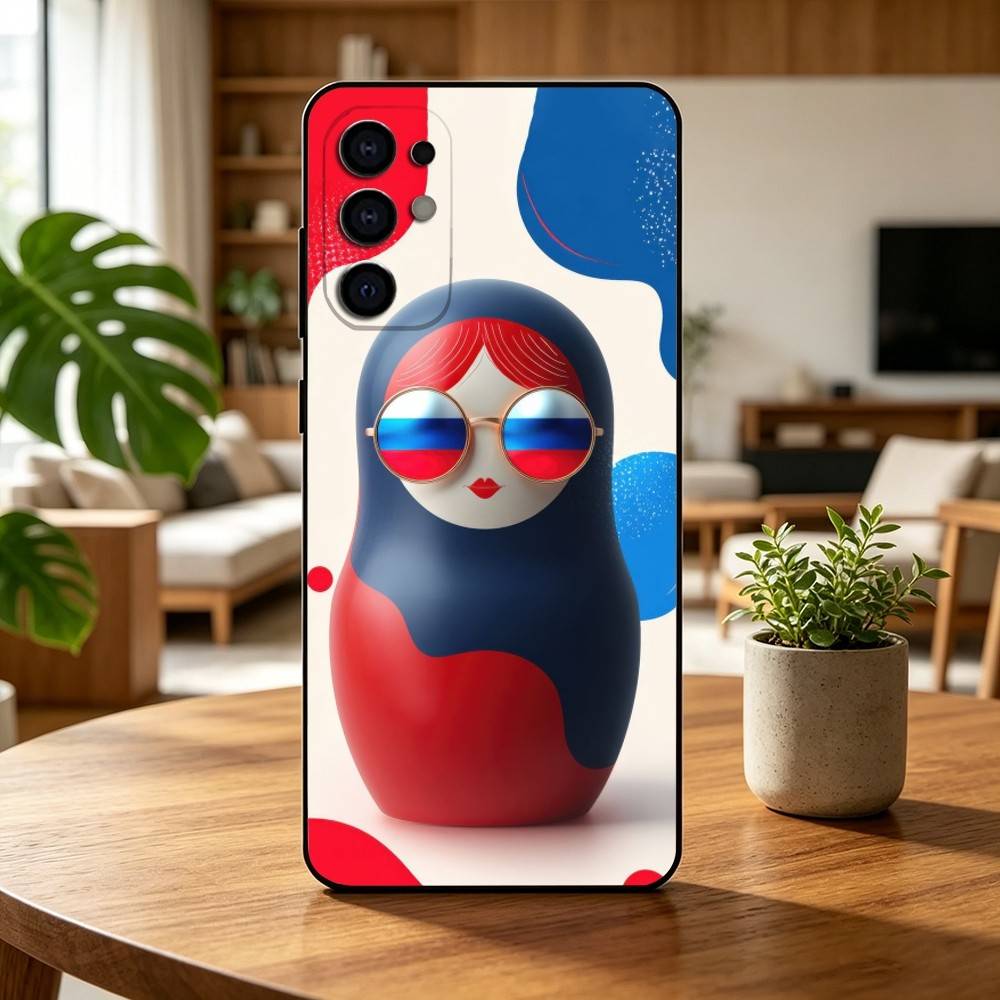 Adorable R-Russian Folk Art Doll Phone Case Black Silicone Soft For Samsung S25,S24,S21,S22,S23,S30,Ultra,S20,Plus,Fe,Lite