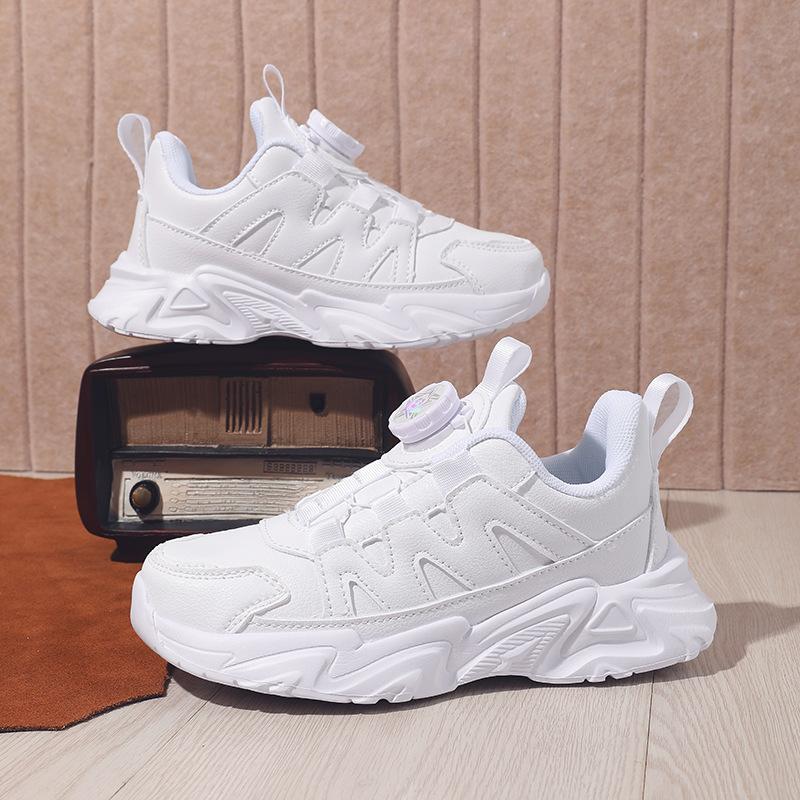 Children's sports shoes 2025 autumn new school designated little white shoes medium and large children's versatile rotating button little white shoes