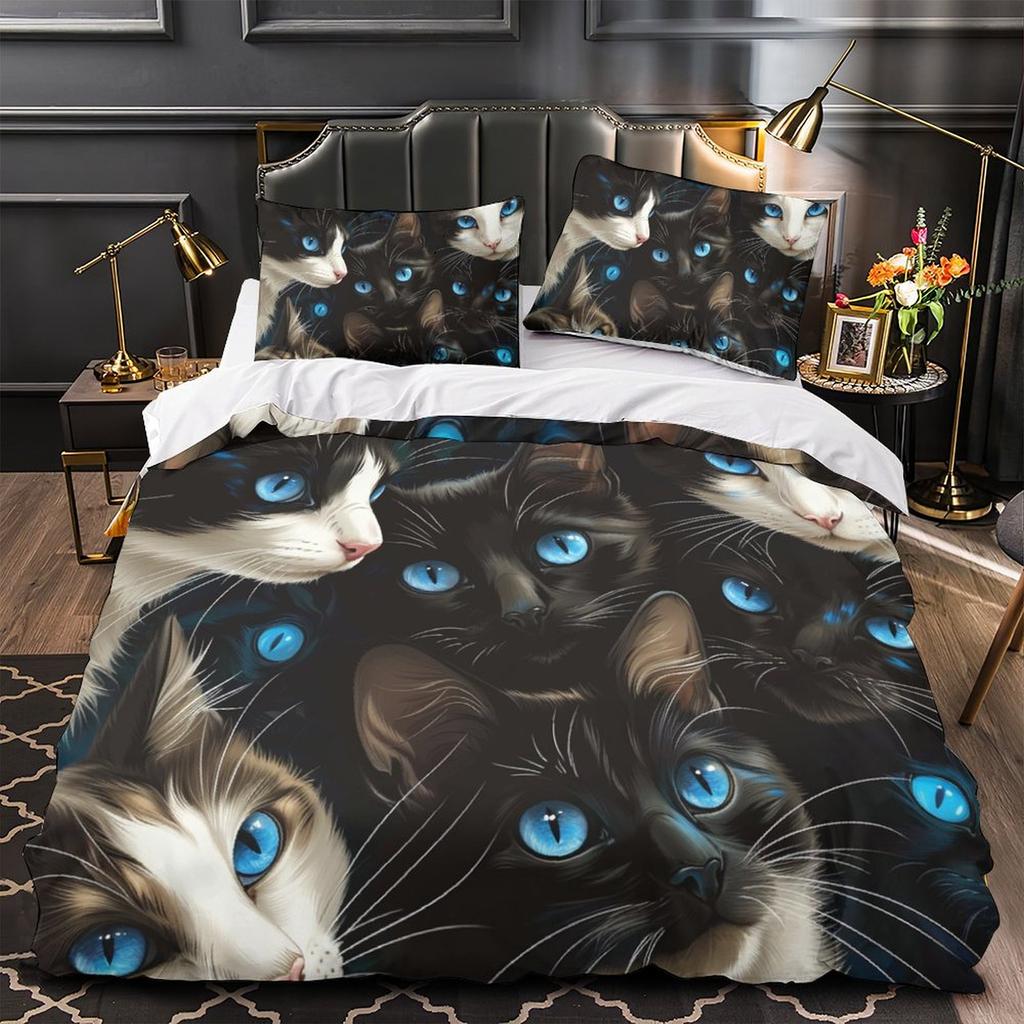 3D Cartoon Animal Bedding Set Cute Cat Down Duvet Cover Pillowcase 2/3pcs Girl Kids Women and Boys Cover