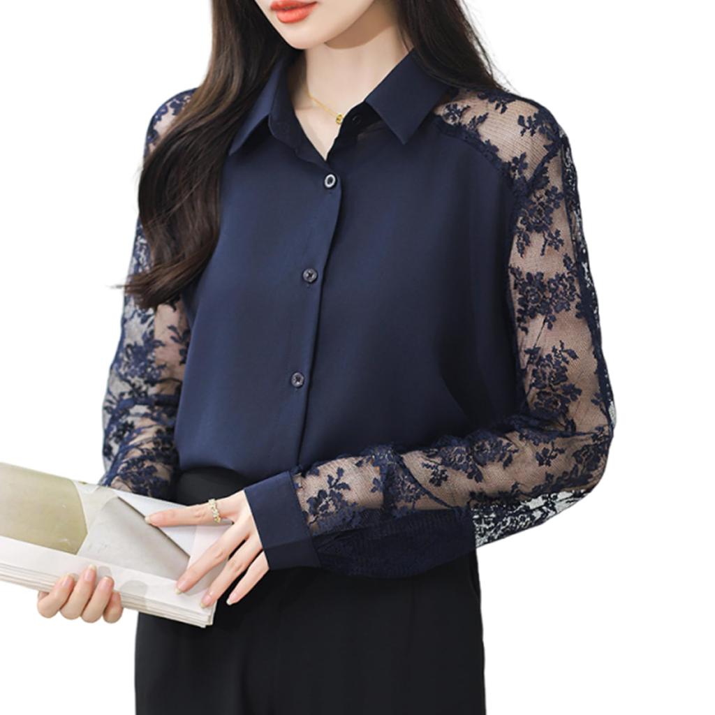 Shirt Floral Long Suit Solid Open Elegant Casual [7-livehouse] Women's Blouse, Top, Lace, Print, See-Through, Sleeve, Stylish, Innerwear, Office,