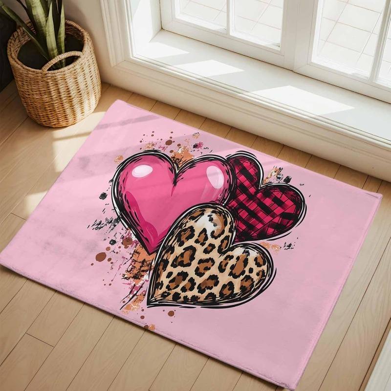 Romantic Heart Print Doormat Soft Non-Slip Indoor Outdoor Entryway Rug Love Theme Home Decor Mat Valentine's Day Welcome Carpet
