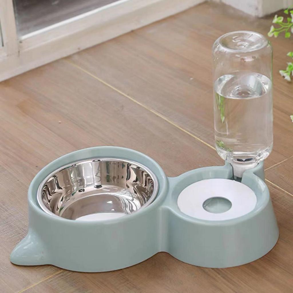 2 In 1 Pet Bowl with  Automatic Water Dispenser Puppy Food Stainless Steel Bowl Splash-proof Water Container Elevated