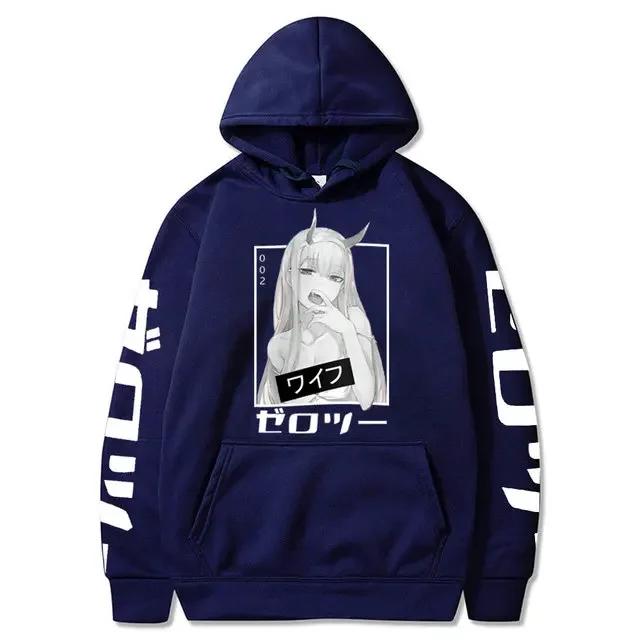 Аниме Darling In The Franxx Zero Two Hoodies Men Casual Harajuku Streetwear Pullover Autumn Y2K Oversize Hooded Sweatshirt Tops