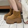 Модные женские зимние ботинки 10 см, нескользящие, теплые, плюшевые короткие ботинки, толстый мех, высокая платформа, ботильоны, замшевая кожа, массивные кроссовки