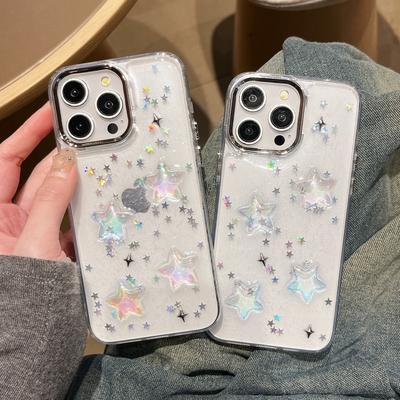 Ins Корейский Градиент Звезда Блеск Глиттер Чехол для телефона Для iPhone 16 15 14 13 12 11 Pro Max Plus Блестящий Прозрачный Ударопрочный Чехол