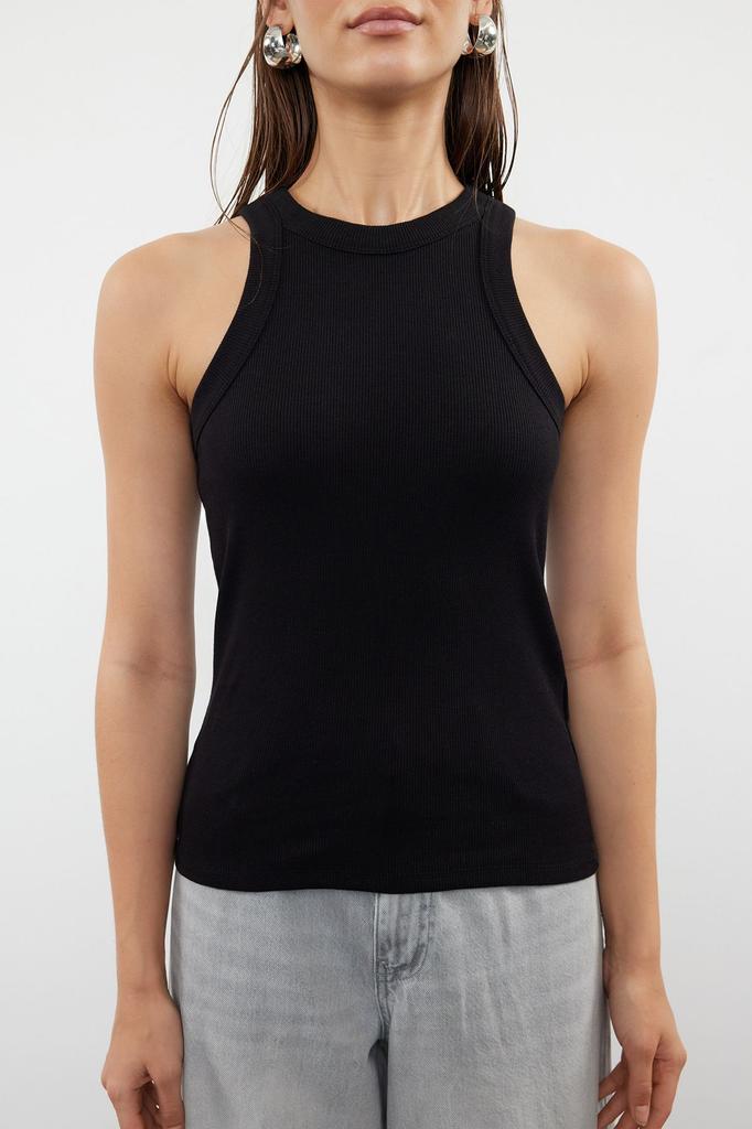 Women's Fashion Black Halter Neck Fitted Regular Length Ribbed Flexible Knitted Undershirt