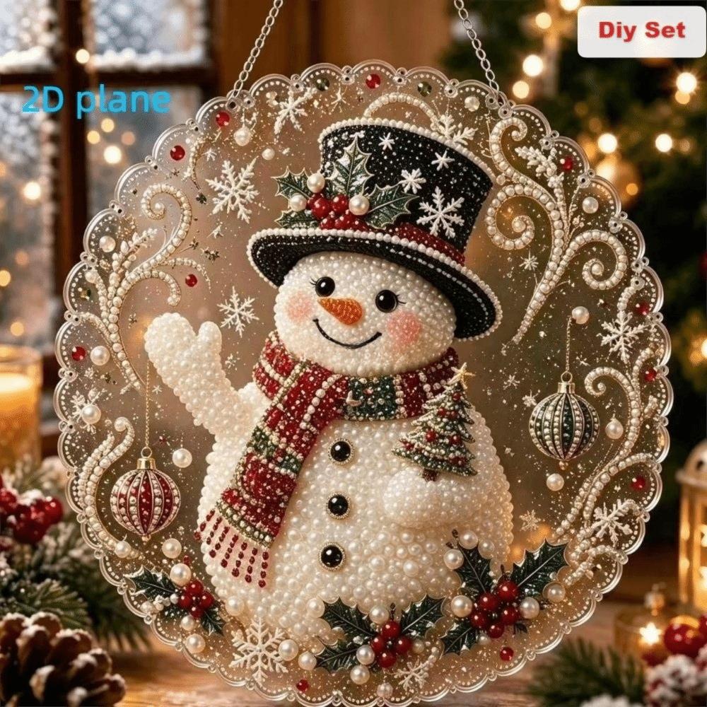 2D Flat Acrylic Christmas Diamond Painting Kit Snowman Round Santa Beaded Sun Catcher Dwarf Tree Bird