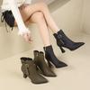 Pointed Short Boots Women's Autumn and Winter Belt Buckle Velvet Medium Heel Fashion Boots Are Not Tired of High Heel Boots