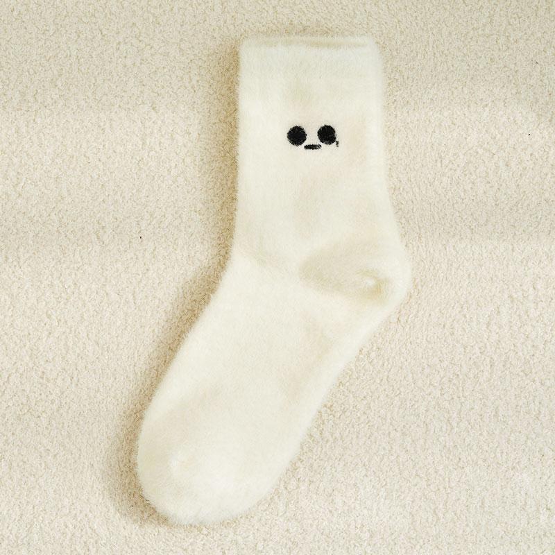 5pairs Women Funny Socks White Winter Warm Socks Smile Cute Kawaii Anime Floor Socks Lolita Y2k Thicken Fuzzy Socks