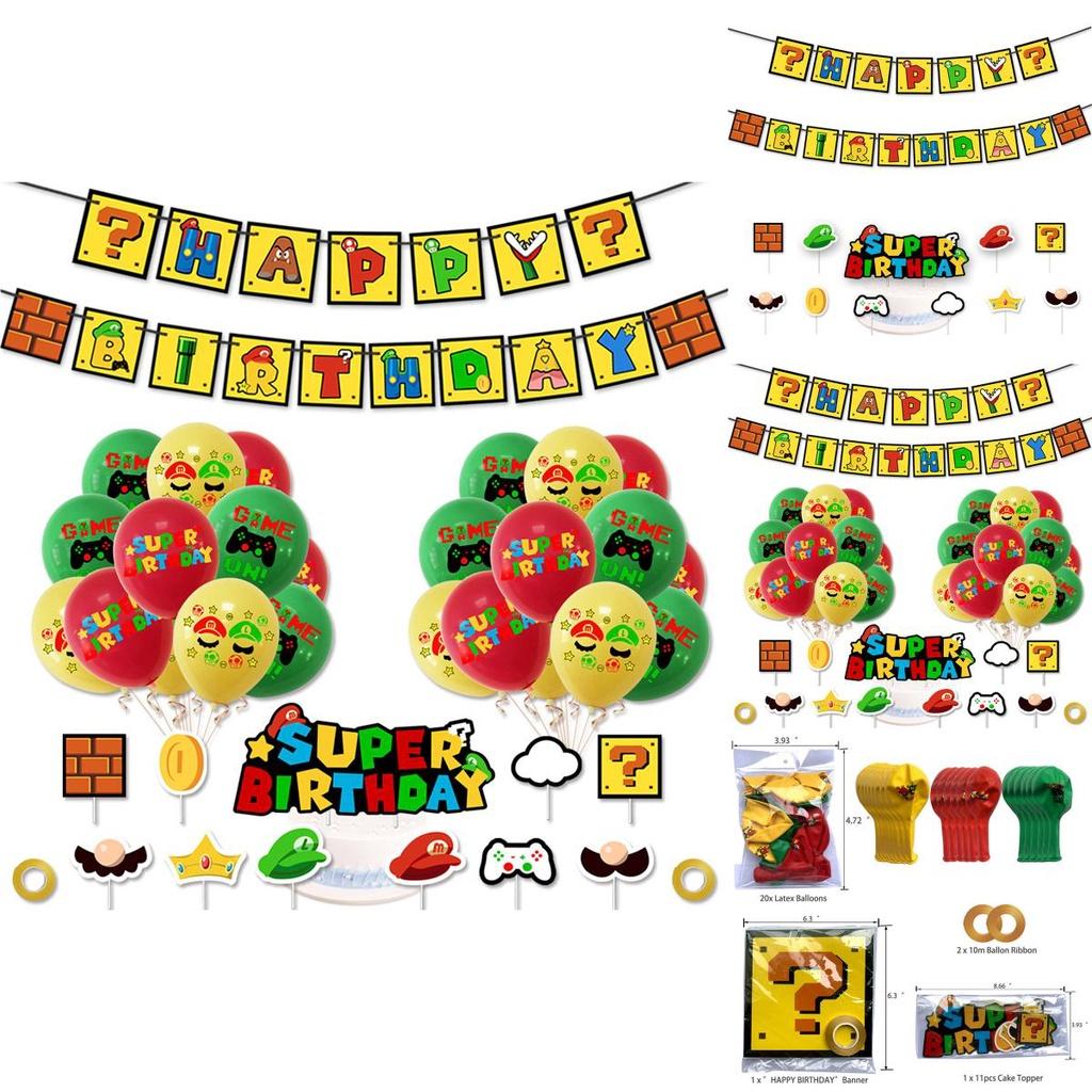 Праздничные воздушные шары Супер Марио, топпер для торта, баннер для радостного празднования дня рождения