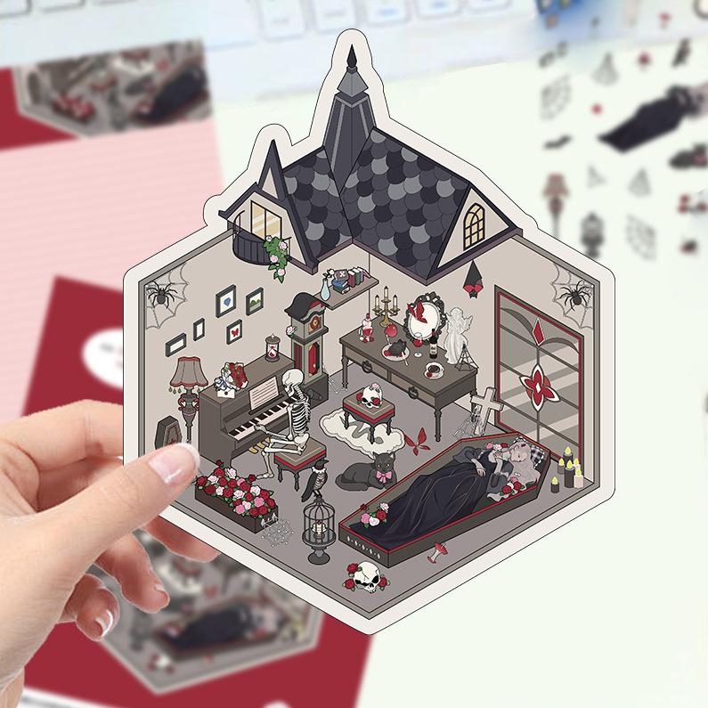 Cartoon Landscape Stickers Multiple Miniature World 3D Hut Unzip DIY Scene Manual Post