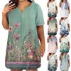 Women's Fashion Plus Size V-Neck Short Sleeve Casual Print Loose Dress With Pockets