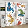 2-х шт. красочные шторы с изображением динозавра, дизайн кармана на штанге, легкий полиэстер для гостиной, спальни, кухни, оконные жалюзи