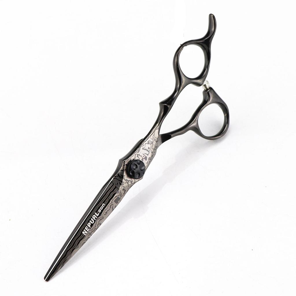 MCG-15 Black Damascus Hairdressing Scissors Set: Straight, Serrated, and Thinning Scissors for Hair Salon
