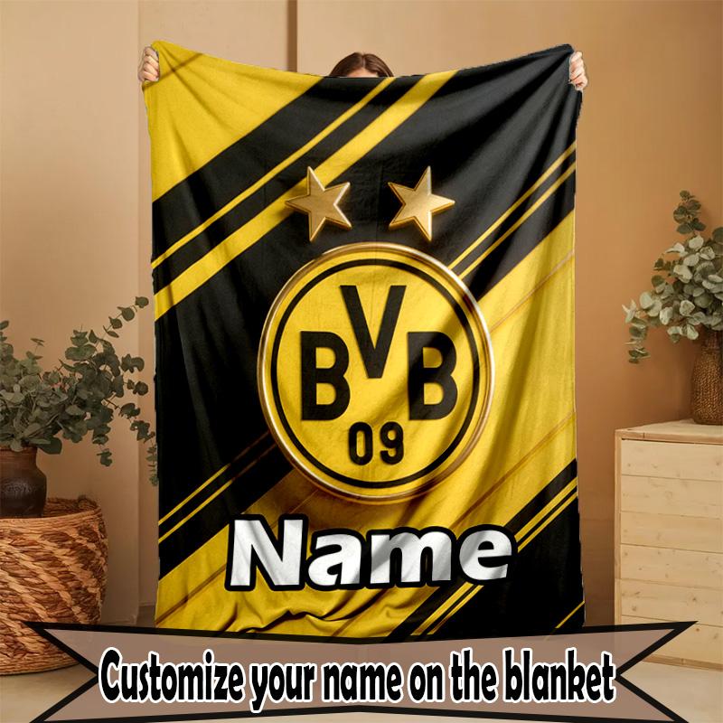 Custom Name Personalized Borussia Dortmund Print Blanket, Home Decor, Bedroom, Sofa, Camping, Couch, Gifts for Birthday ChristmasEnthusiasts