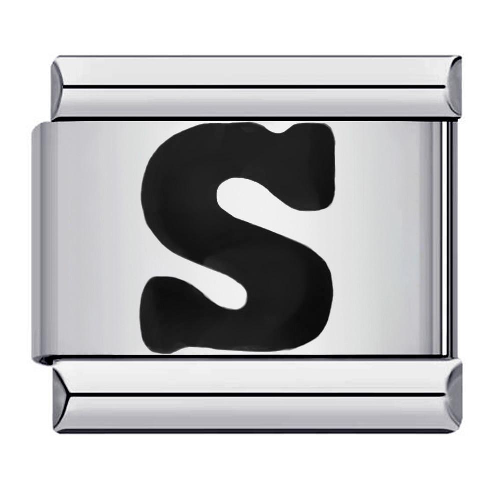 Глазурь черная 26 английских букв AZ итальянские звенья шарм подходит 9 мм нержавеющая сталь женщины мужчины браслет DIY изготовление ювелирных изделий