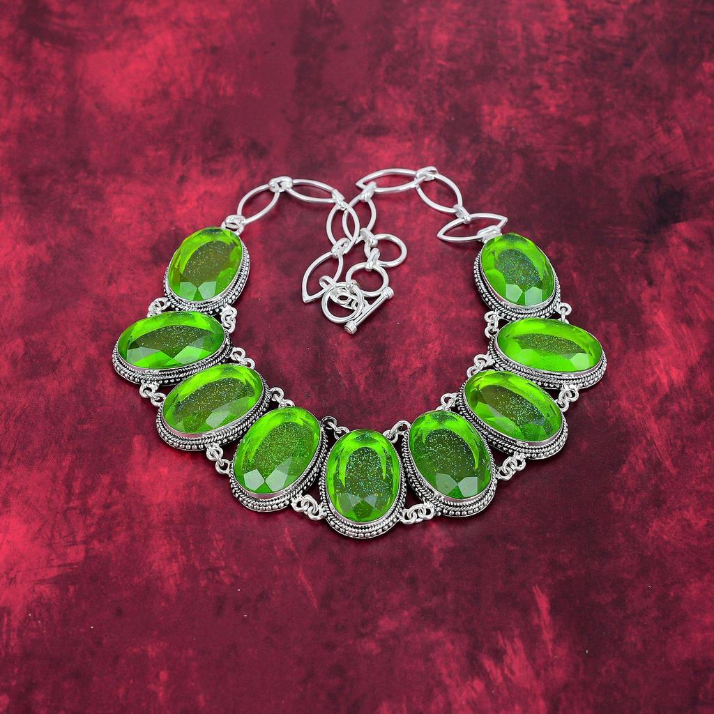 Green Triplet Opal 925 Solid Sterling Silver Necklace, Handmade Gemstone Necklace Jewelry, Gifts For Wife Brand New Necklace