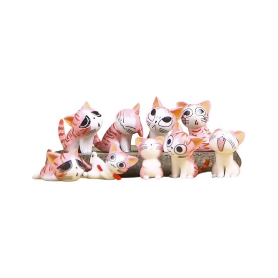 9 шт. Мультяшная фигурка кошки ПВХ Статуэтка котенка Мини-фигурка животного Декорация для дома, офиса, рабочего стола