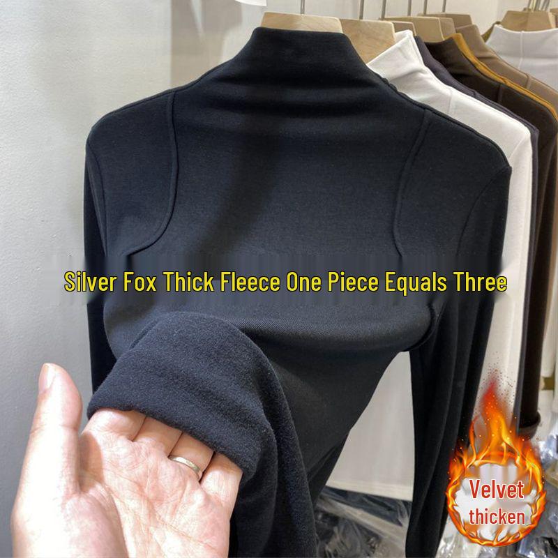 Женская приталенная рубашка с длинным рукавом и воротником-стойкой в европейском стиле, с подкладкой из матового немецкого вельвета для осени и зимы