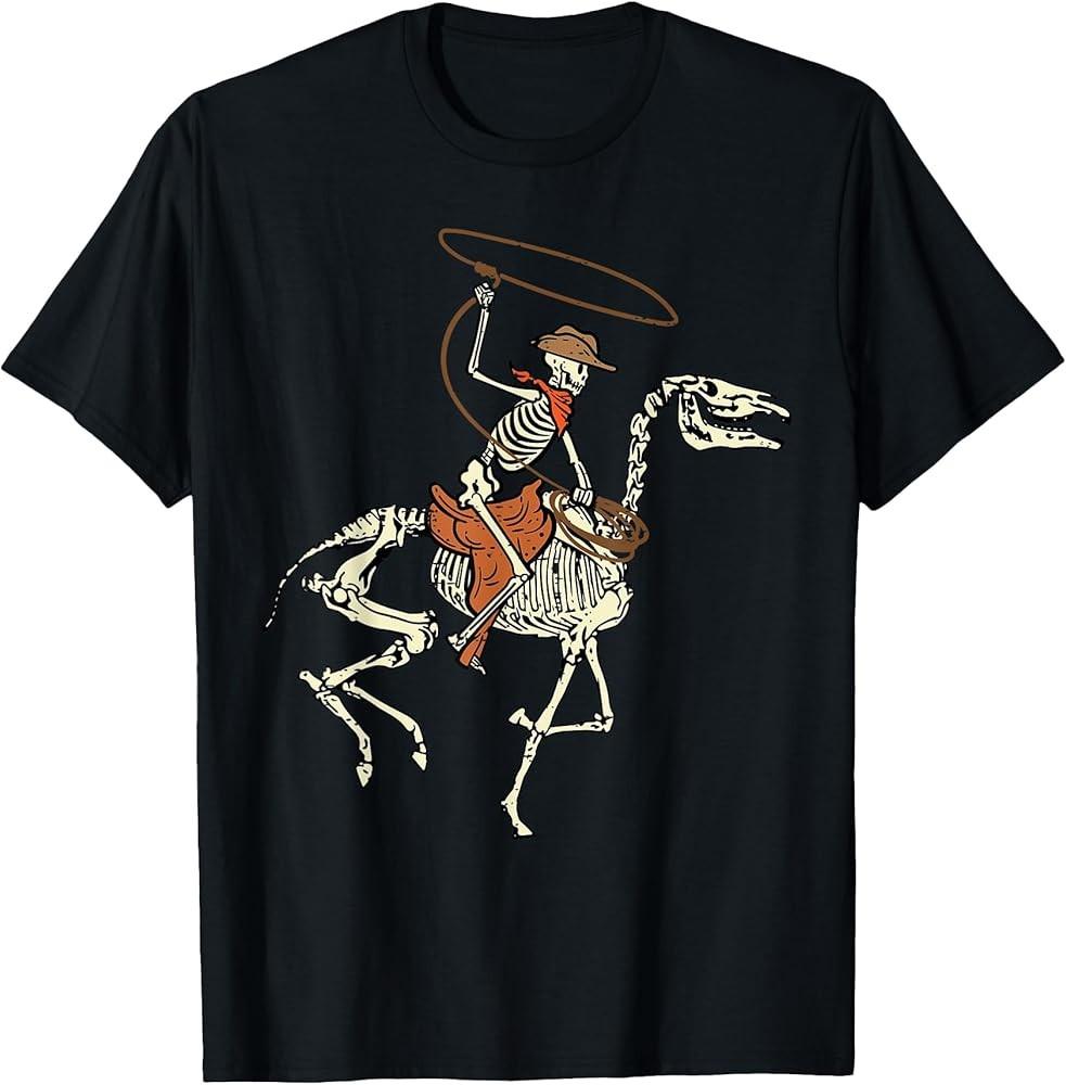 Halloween Cowboy Horse Skeleton Costume Men Women T-Shirt