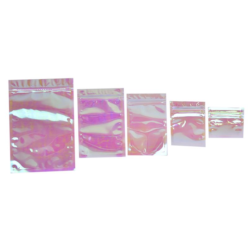 100Pcs/Lot Iridescent Zip Lock Bags Rainbow Color Thick Reclosable Zipper Packaging Bags Cosmetic Jewelry Laser Makeup Bags