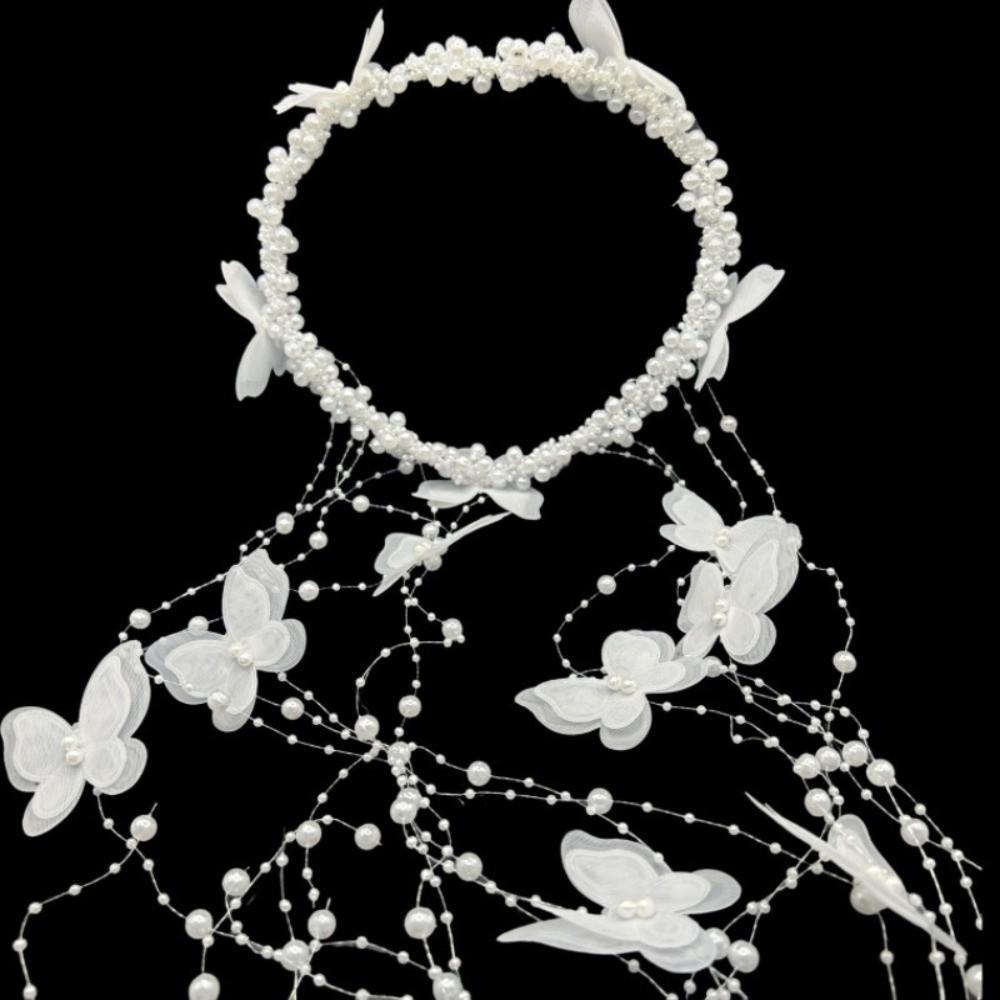 Long Butterfly Headdress Tassel Bridal Hairpiece New Style Pearl Headband Party