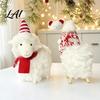 Nordic Style Holiday Decor Plush White Sheep Christmas Ornament Cute Knit Hat Lamb Tabletop Decoration Soft Table Fabric Hanging Pendant for