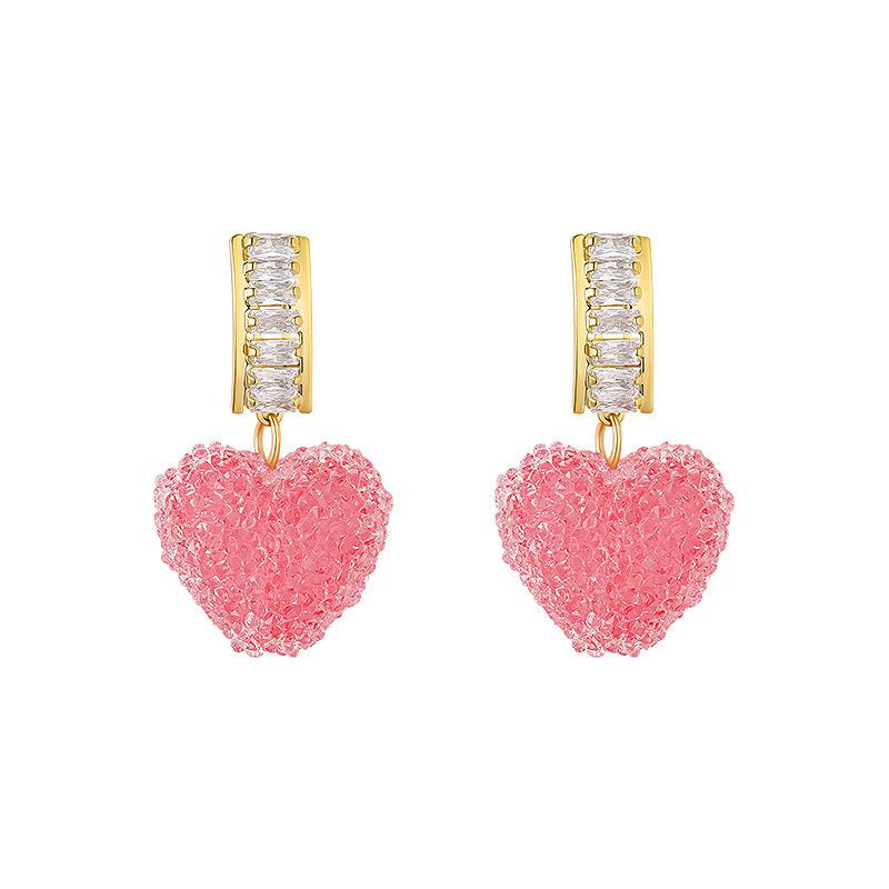1 пара модных милых розовых висячих сережек в форме сердца для женщин, милые серьги с кристаллами, украшения для вечеринок, подарки для девочек
