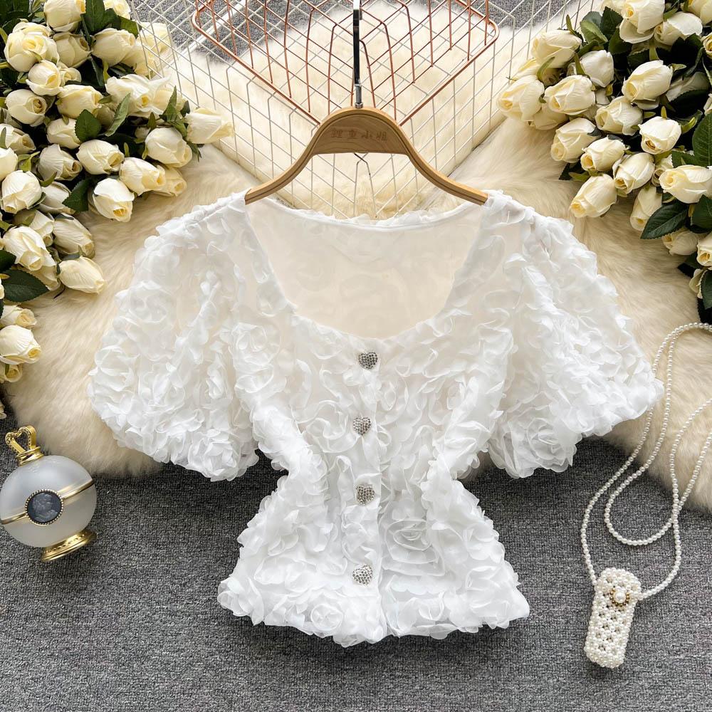 RUGOD Короткая темпераментная рубашка Niche Design Sense Mesh Flower, женская новая летняя тонкая однобортная универсальная рубашка