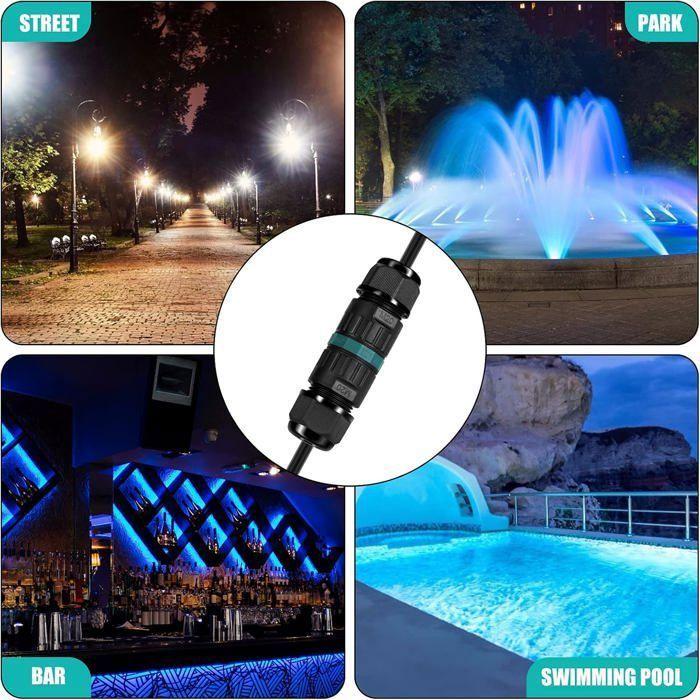 Lot de 4 boîtes de dérivation étanches IP68 3 broches pour câbles Ø5–12 mm, connexion push-in, noir