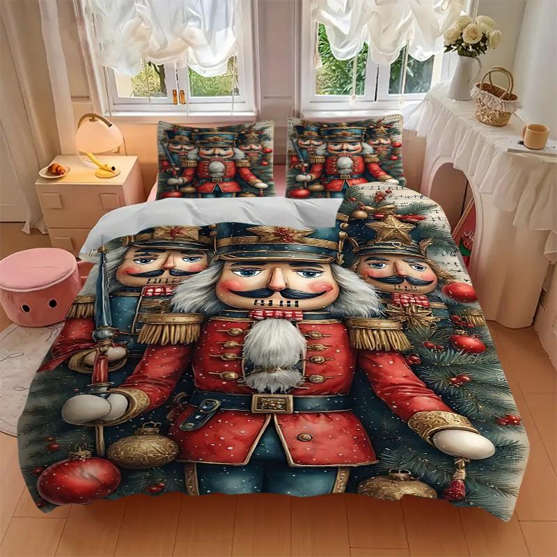 3Pcs Christmas Nutcracker Soldiers Bedding Set Quilt Cover Pillowcase Home Christmas Halloween Gift 1 Duvet Cover 2 Pillowcase S125