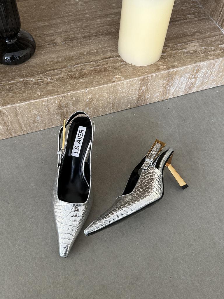 Мода Модные женские босоножки с острым носком Летние туфли Женские тонкие высокие каблуки Ремень с пряжкой на шпильке Сексуальные офисные туфли-лодочки 39