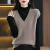 Spring Autumn Women's Knitted Vest V-neck Sleeveless Sweater Vest Knitted Top Vest