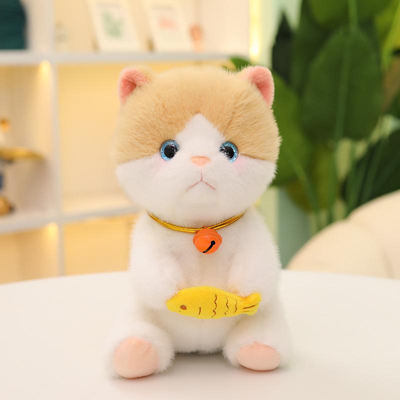 Sitting Kitten Rag Doll Children'S Bed Sleeping Soothing Throw Pillow Holding Fish Kitten Pet Plush Doll
