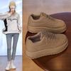 Повседневные кроссовки на толстой платформе для женщин, удобные кроссовки из искусственной кожи со шнуровкой для ходьбы, нескользящие теннисные кроссовки, женские дышащие кроссовки для бега