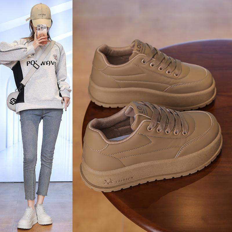 Повседневные кроссовки на толстой платформе для женщин, удобные кроссовки из искусственной кожи со шнуровкой для ходьбы, нескользящие теннисные кроссовки, женские дышащие кроссовки для бега