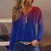 Women's Fashion Casual Printed V-Neck Long Sleeve Button Down T-Shirt Top