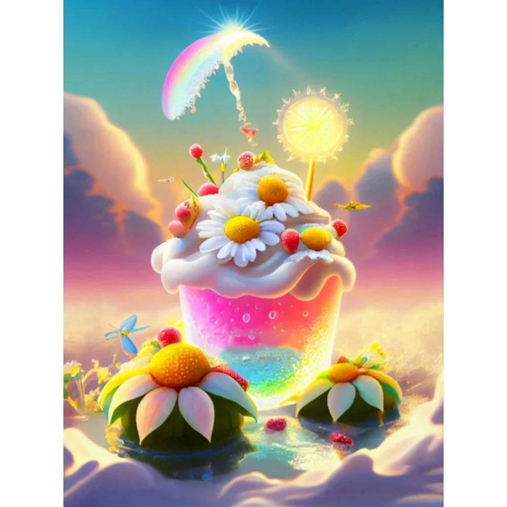 Алмазная картина Полный дрель Цветок Луна Пейзаж Круглая алмазная живопись Ручная работа Фруктовый десерт Diy Алмазная мозаика Картина Украшение дома