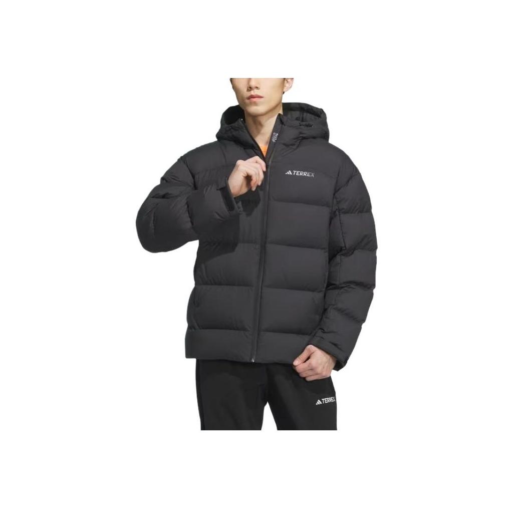Adidas Heavyweight Goose Down Jacket With Hood And Fitted Long Sleeves Men Outerwear Black IL8965