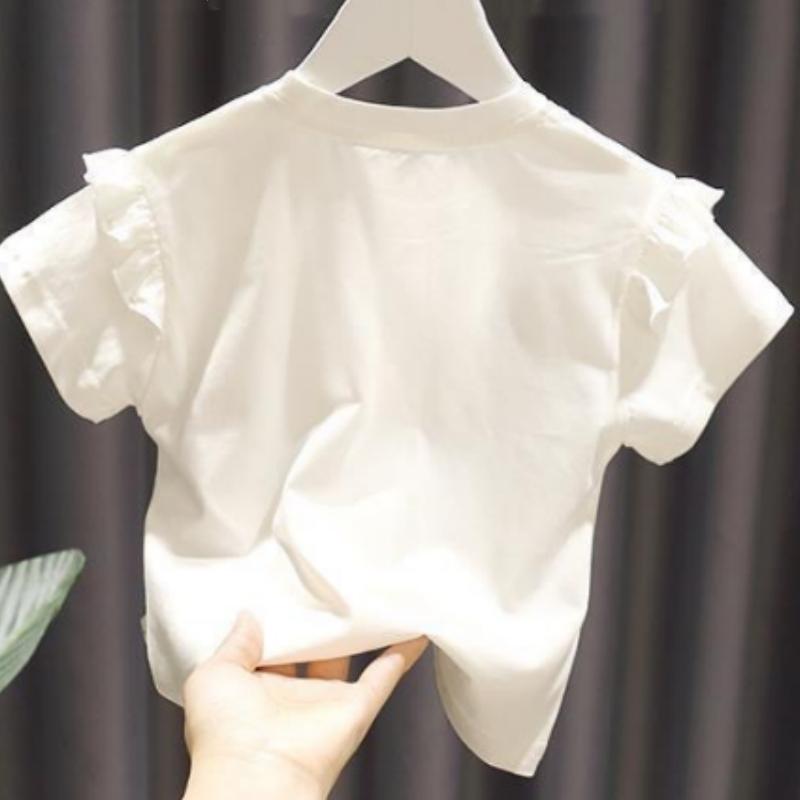 Летняя футболка для девочек, модная, милая, с короткими рукавами, цветами, круглым вырезом, с детской хлопковой нижней рубашкой